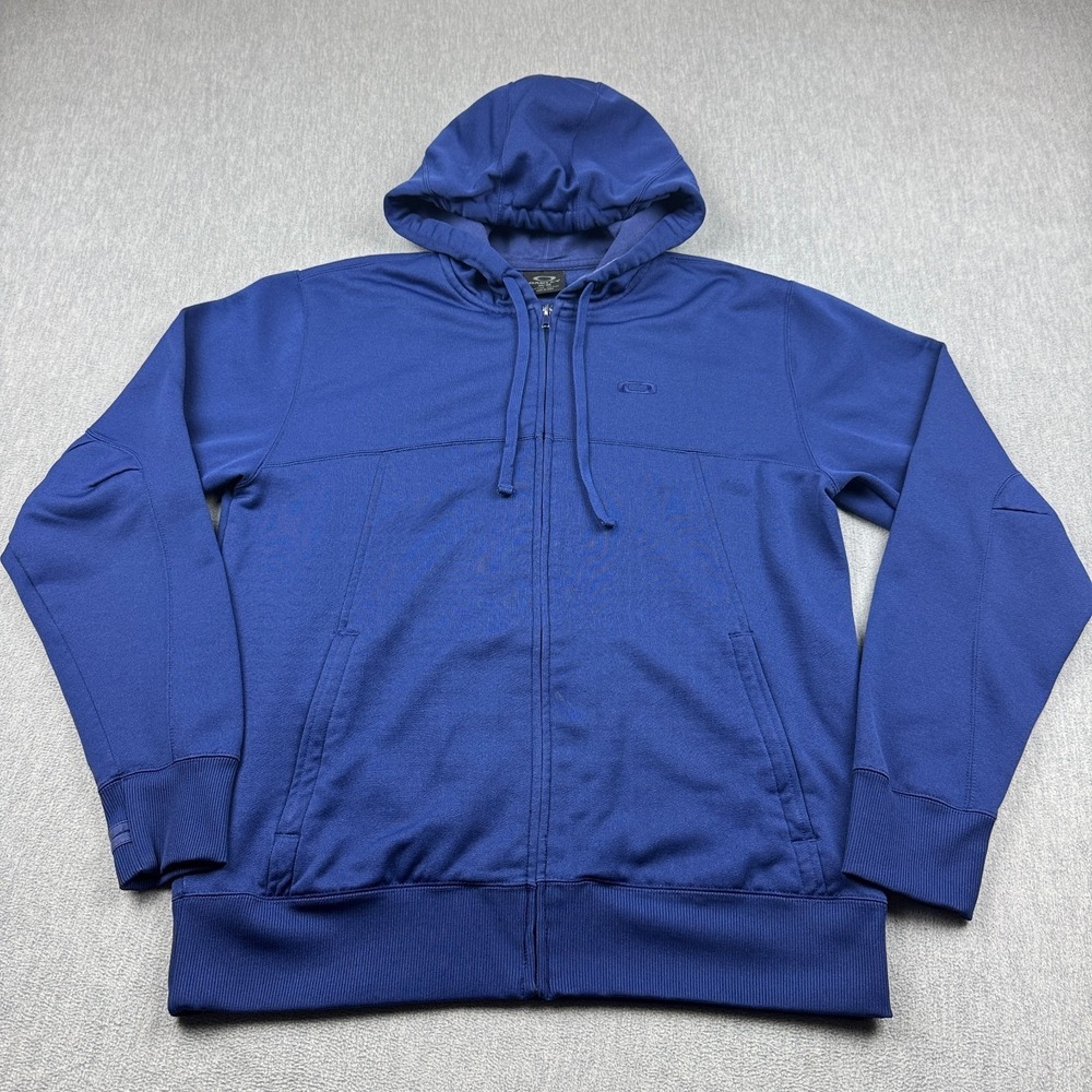 Oakley Hoodie Mens Medium Blue‎ Fleece Full Zip Sweatshirt Training Performance